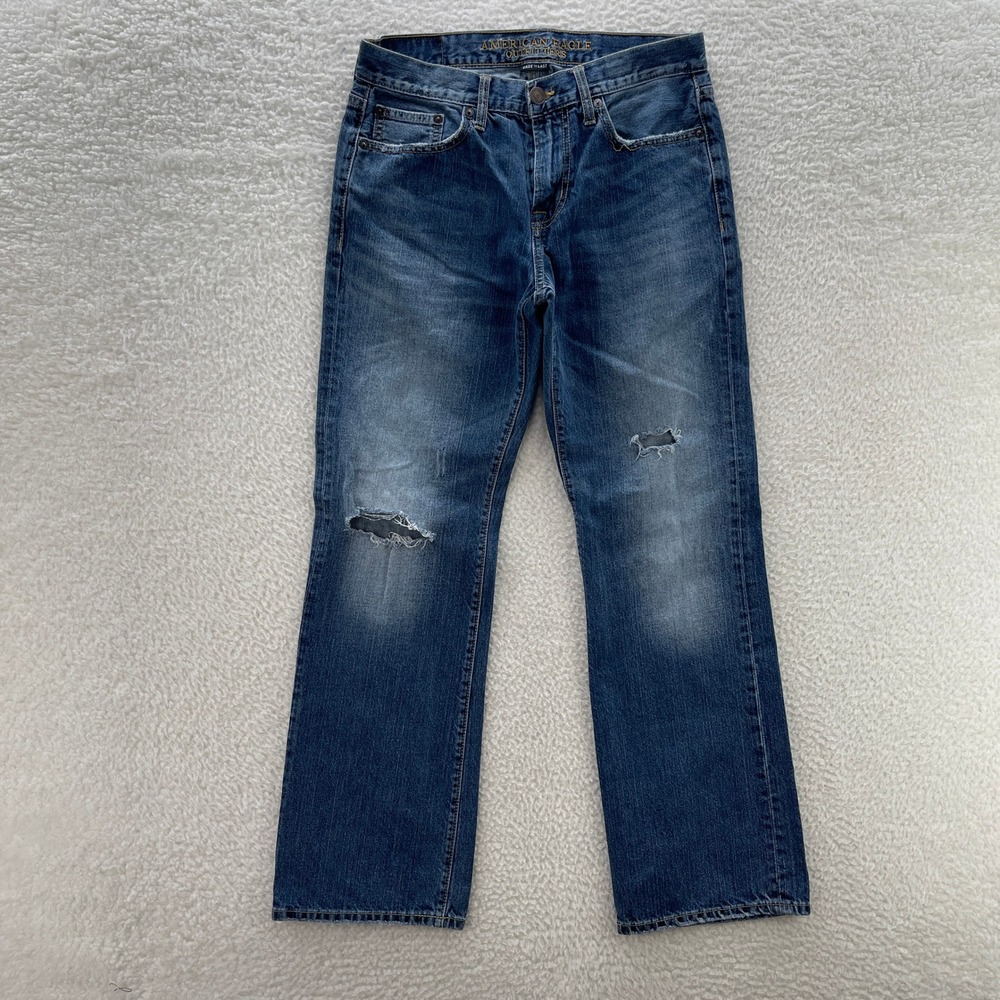 American Eagle Jeans Men 30x32 Blue Original Bootcut Whisker Faded Grunge Y2K